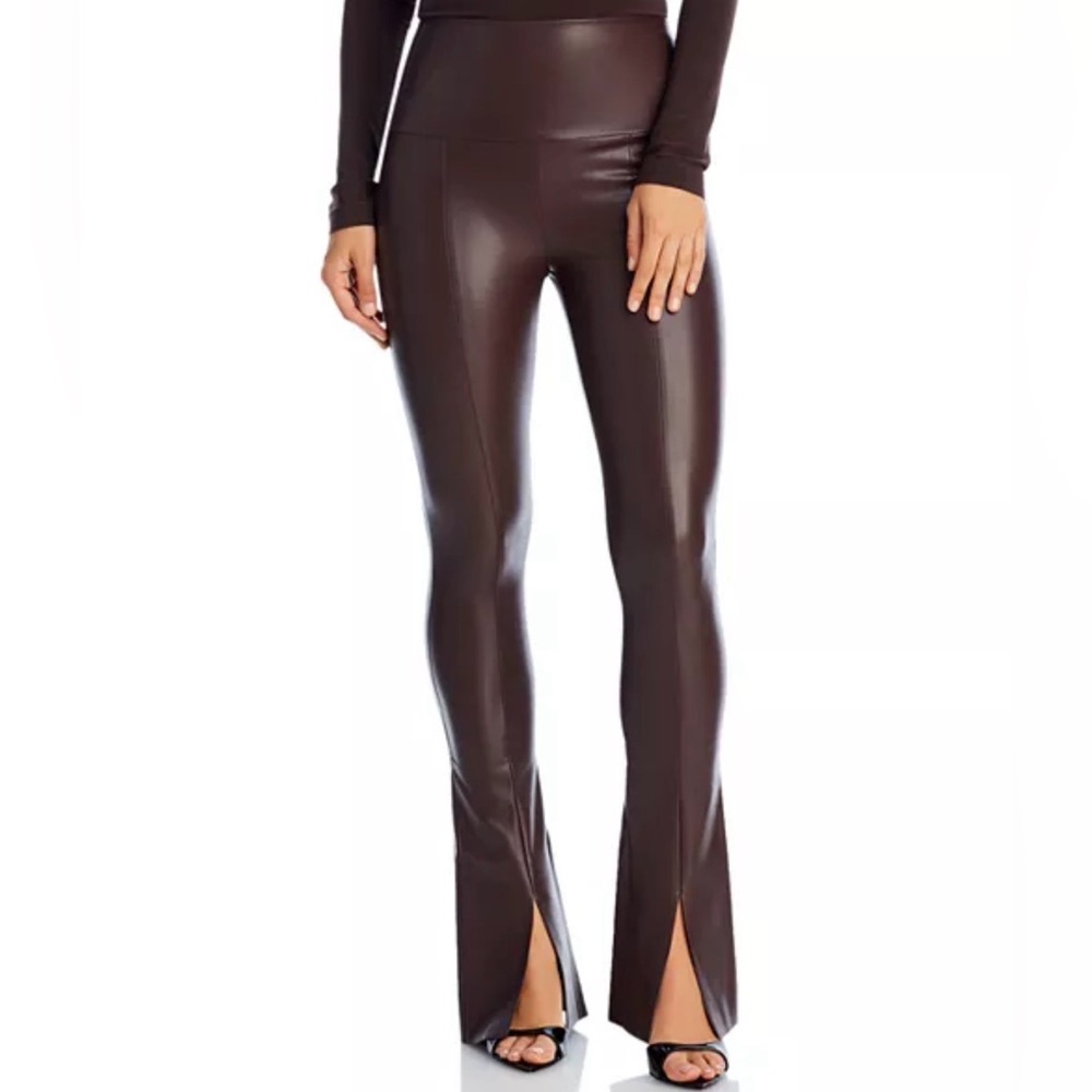 Norma Kamali Chocolate Spat Faux Leather Leggings Flare Pants